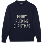 Made-in-England "Merry Fucking Christmas" Embroidered Jumper Navy/Ivory Archive Edit in Navy