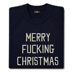 Made-in-England "Merry Fucking Christmas" Embroidered Jumper Navy/Ivory Archive Edit in Navy