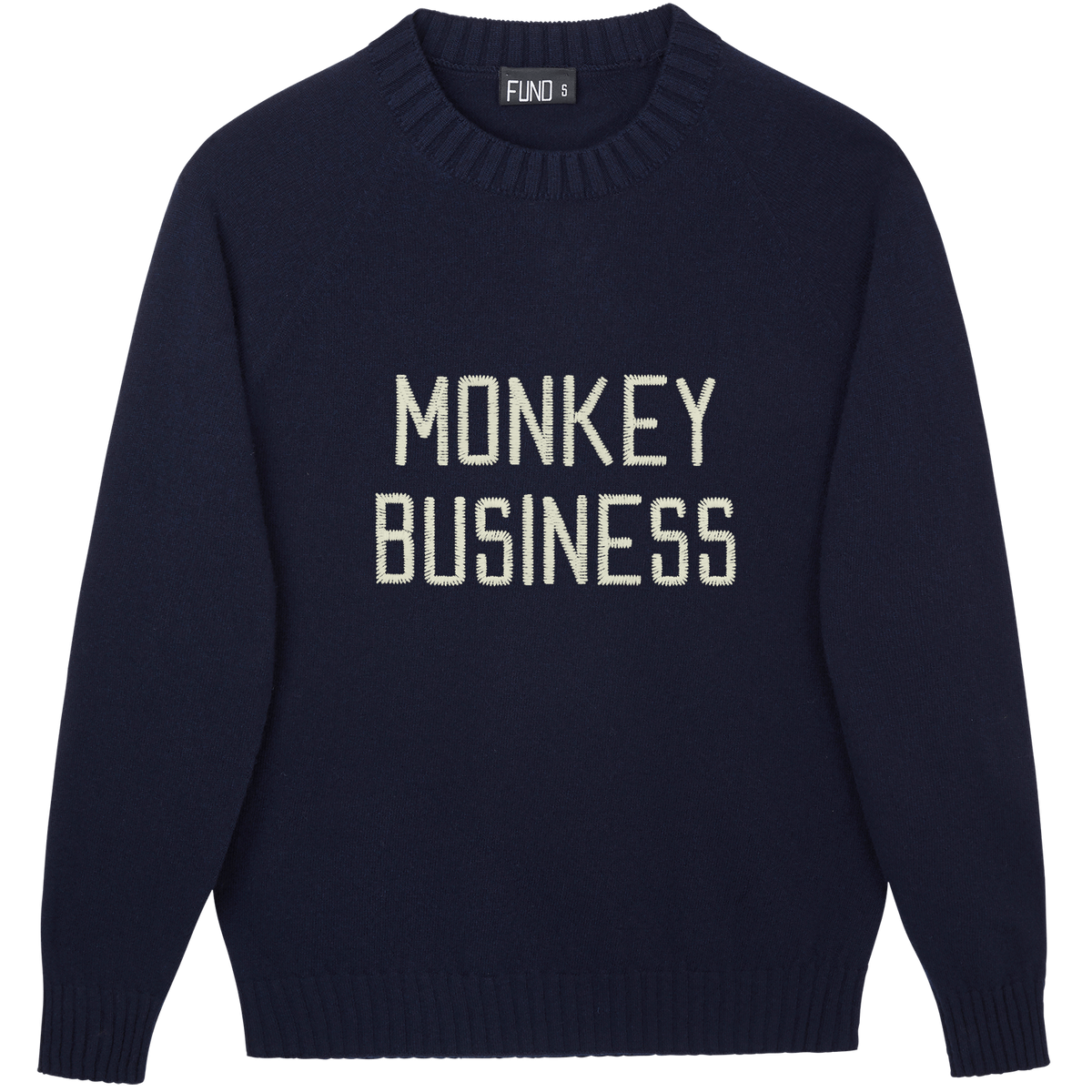 Made-in-England "Monkey Business" Embroidered Jumper in Navy