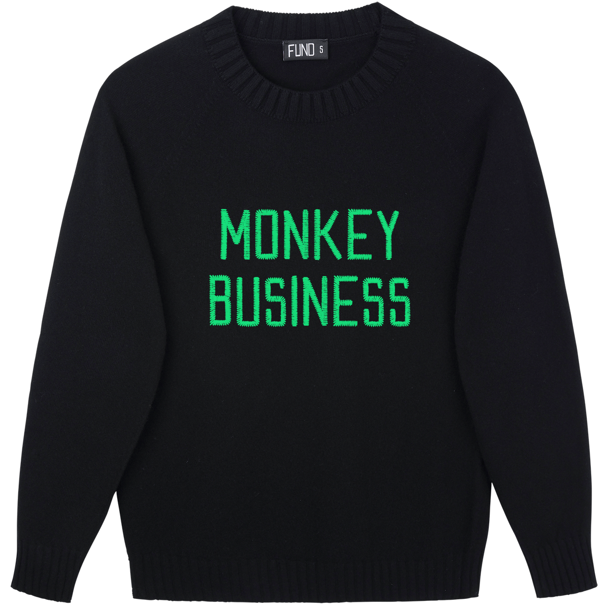 Made-in-England "Monkey Business" Embroidered Jumper Black/Green Archive Edit in Black