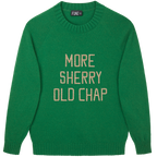 Made-in-England "More Sherry Old Chap" Embroidered Jumper Green/Gold Archive Edit in Green