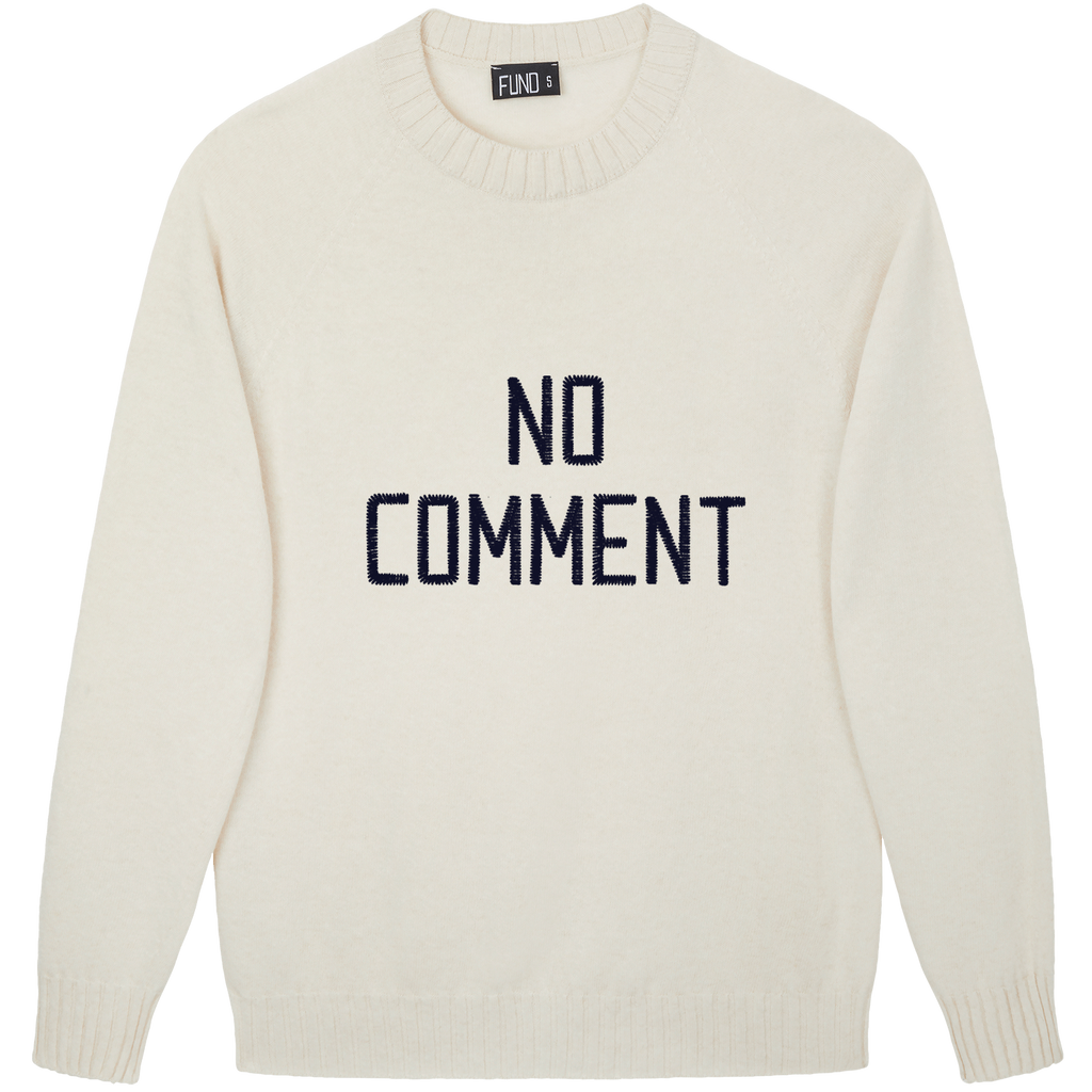 Made-in-England "No Comment" Embroidered Jumper Ivory/Navy Archive Edit in Ivory