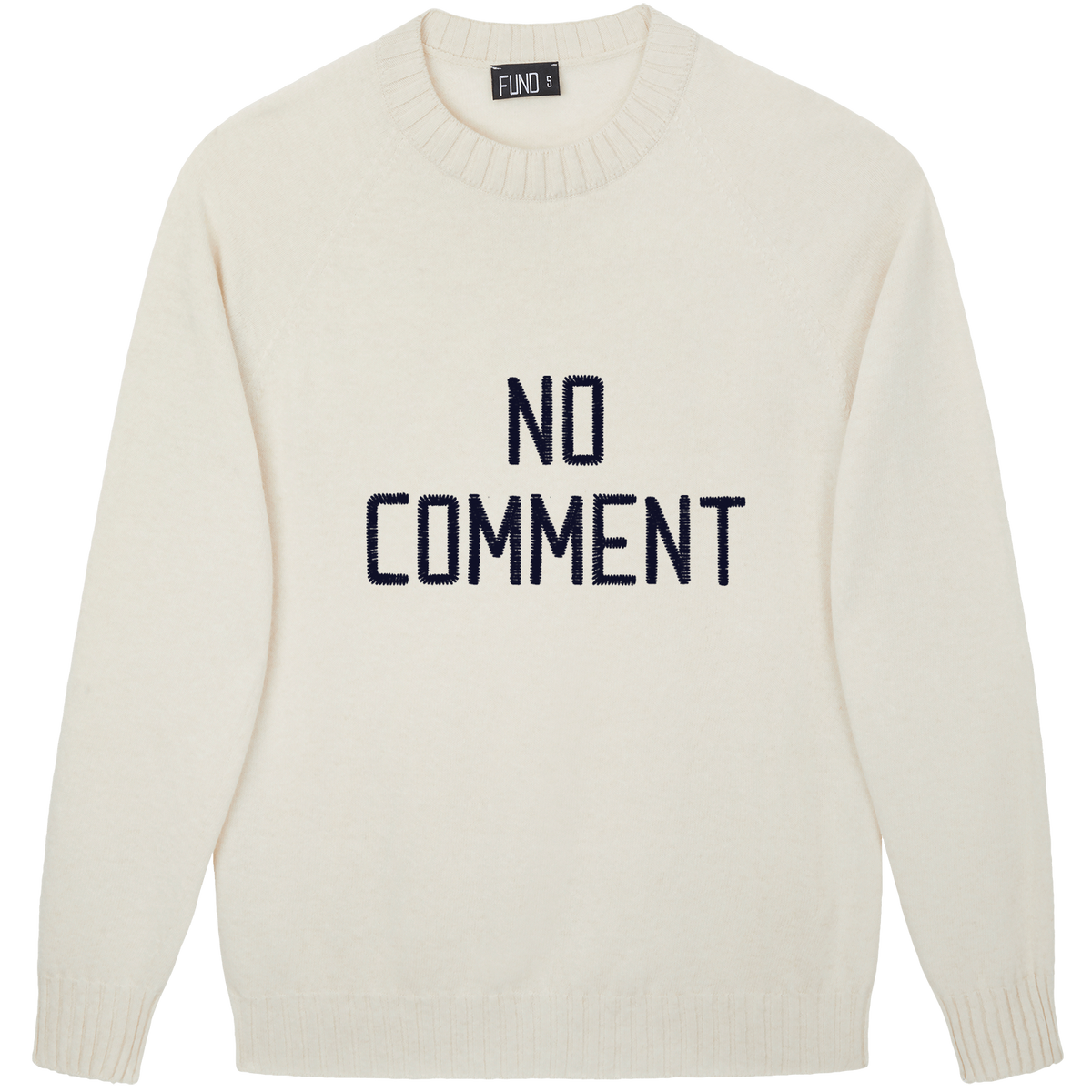 Made-in-England "No Comment" Embroidered Jumper Ivory/Navy Archive Edit in Ivory