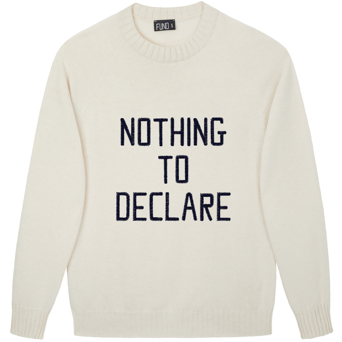 Made-in-England "Nothing to Declare" Embroidered Jumper in Ivory