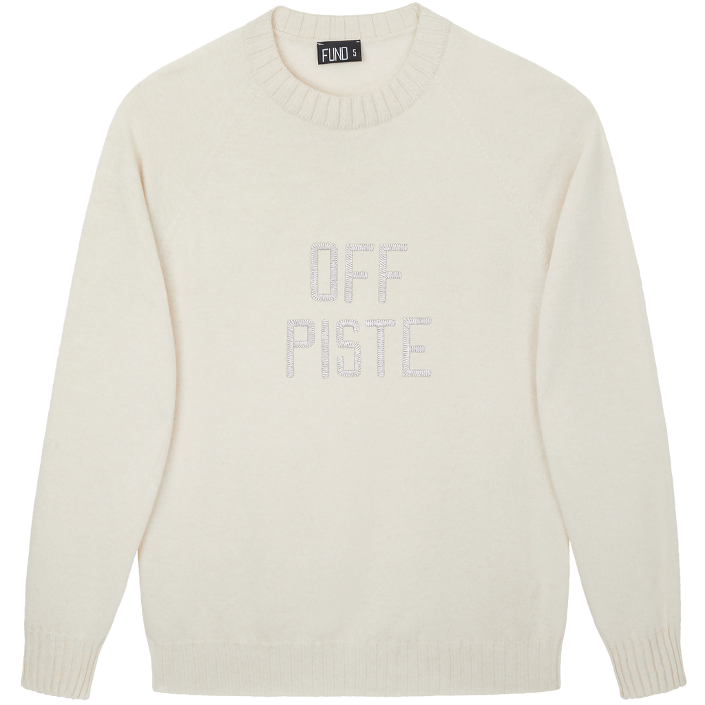 Made-in-England "Off Piste" Embroidered Jumper Ivory/Silver Archive Edit in Ivory