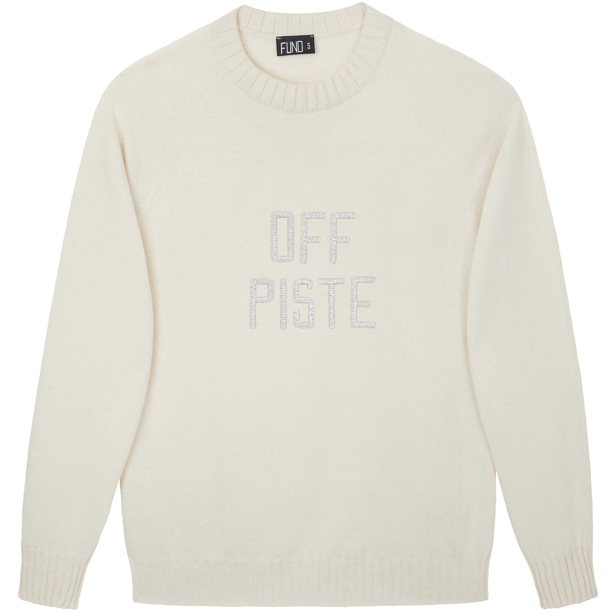 Made-in-England "Off Piste" Embroidered Jumper Ivory/Silver Archive Edit in Ivory