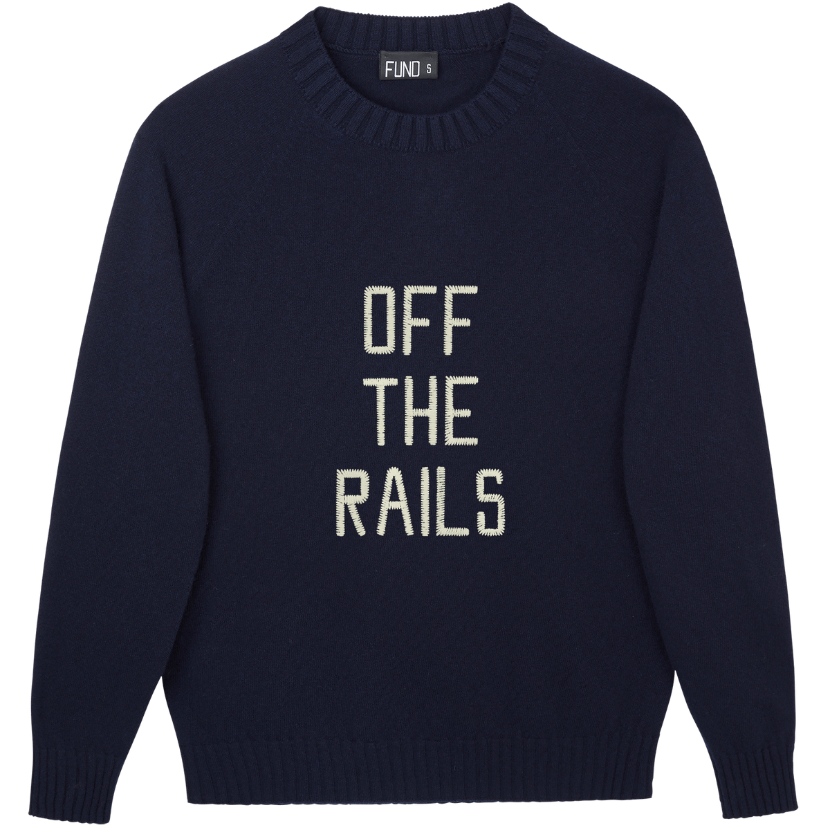 Made-in-England "Off the Rails" Embroidered Jumper in Navy