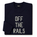 Made-in-England "Off the Rails" Embroidered Jumper in Navy, folded