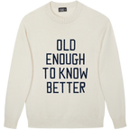 Made-in-England "Old Enough to Know Better" Embroidered Jumper Ivory/Navy Archive Edit in Ivory