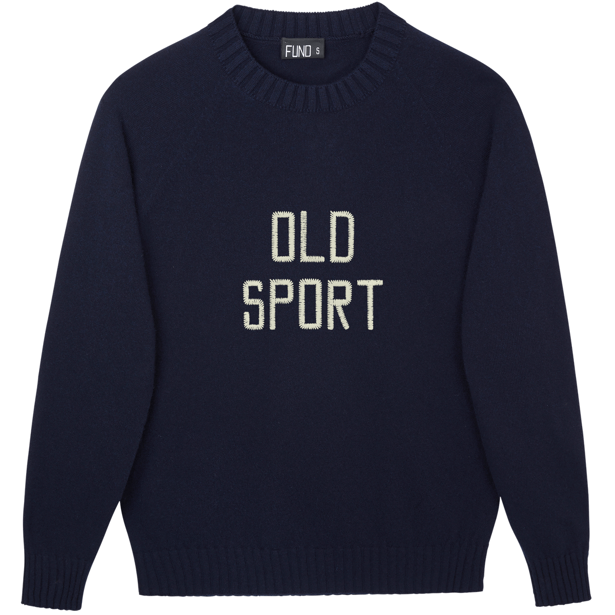 Made-in-England "Old Sport" Embroidered Jumper in Navy