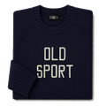 Made-in-England "Old Sport" Embroidered Jumper in Navy, folded
