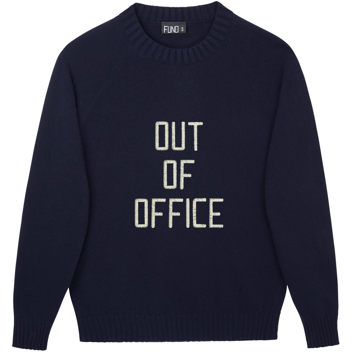 Made-in-England "Out of Office" Embroidered Jumper in Navy
