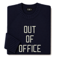 Made-in-England "Out of Office" Embroidered Jumper in Navy, folded