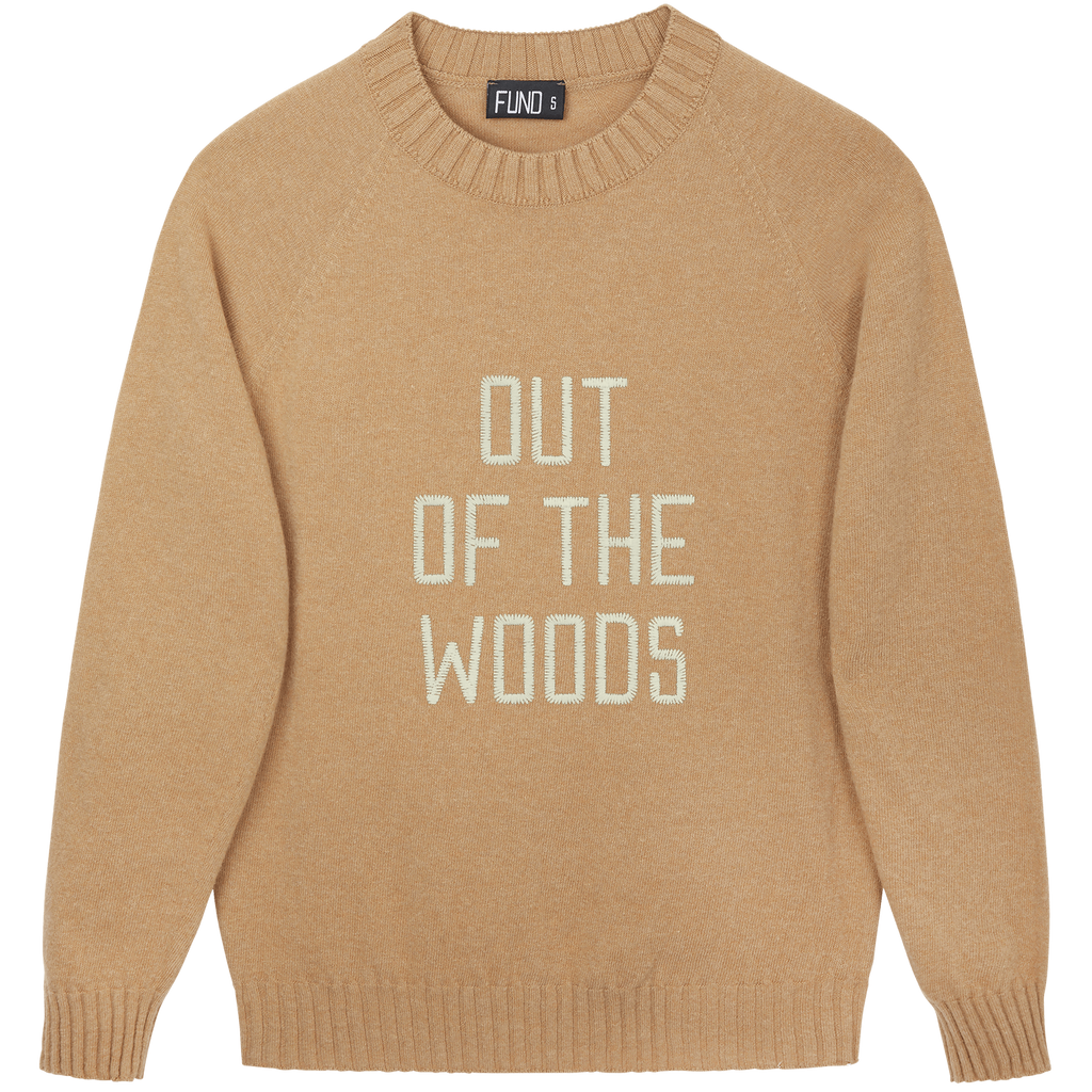 Made-in-England "Out of the Woods" Embroidered Jumper Camel/Ivory Archive Edit in Camel