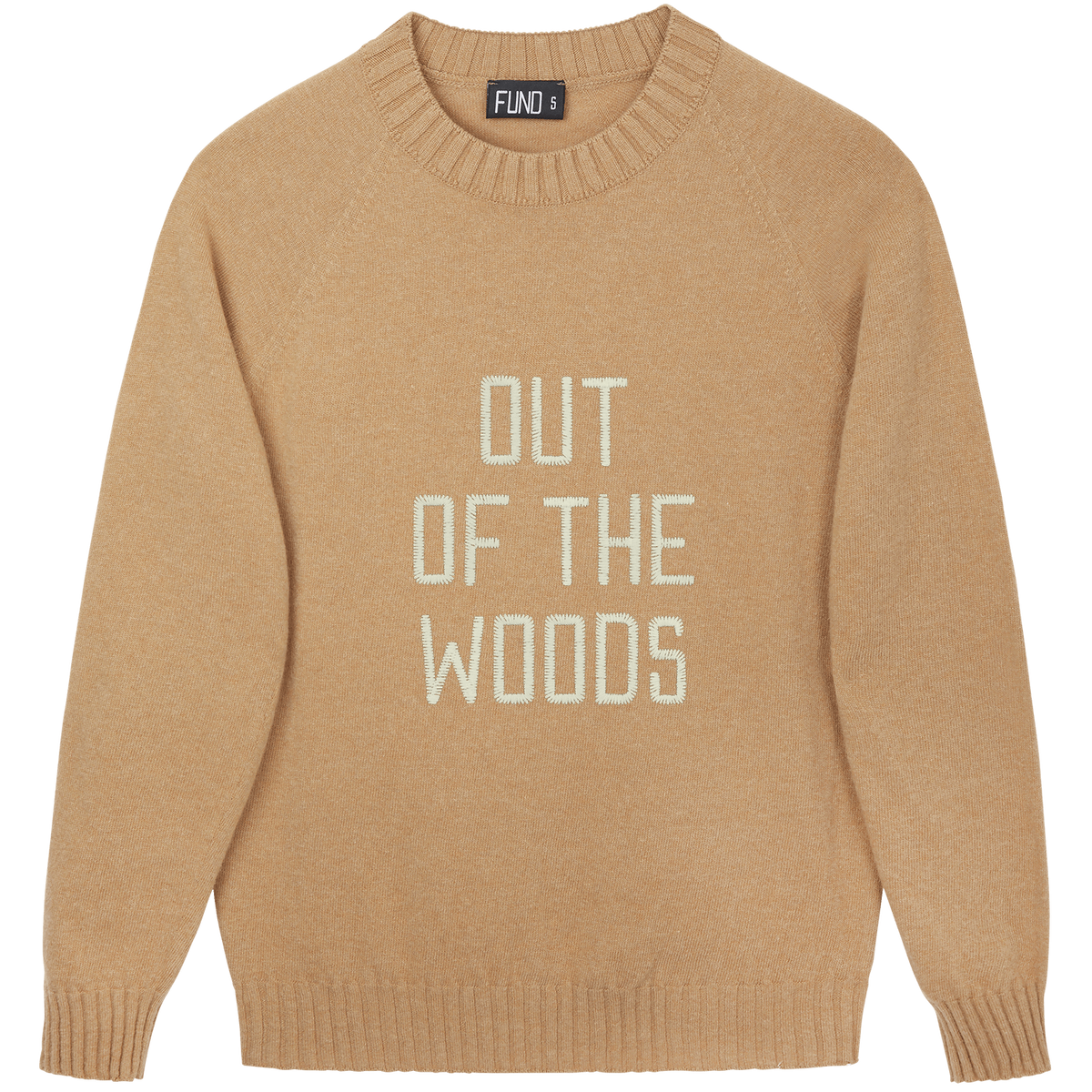 Made-in-England "Out of the Woods" Embroidered Jumper Camel/Ivory Archive Edit in Camel