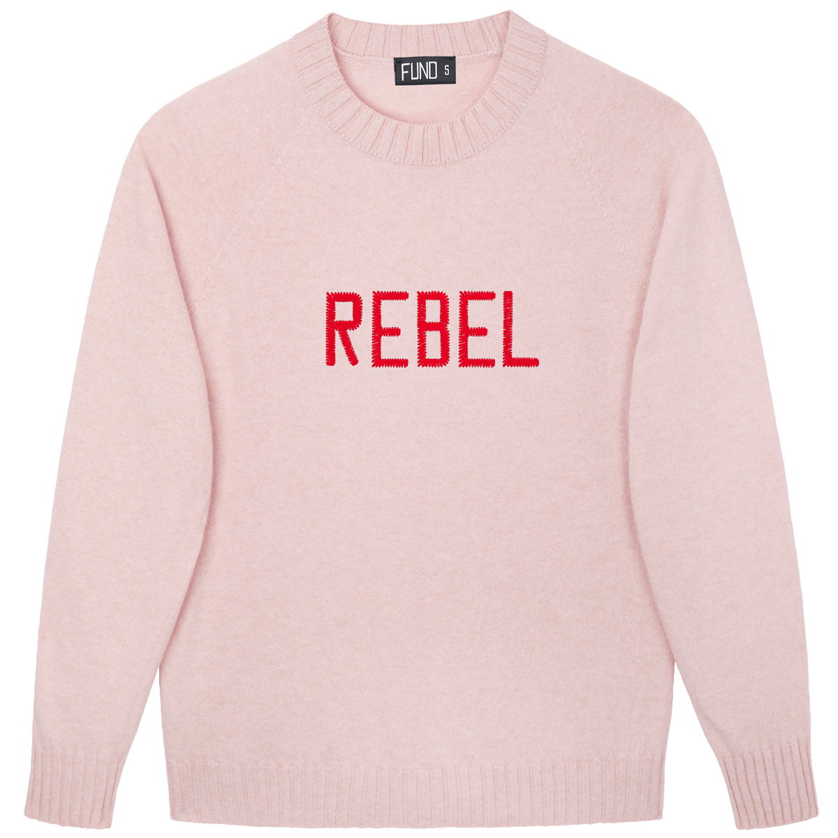 Made-in-England "Rebel" Embroidered Jumper Pale Pink/Red Archive Edit in Pale Pink