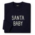 Made-in-England "Santa Baby" Embroidered Christmas Jumper in Navy, folded