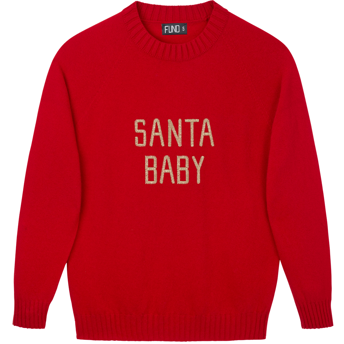 Made-in-England "Santa Baby" Embroidered Jumper Red/Gold Archive Edit in Red