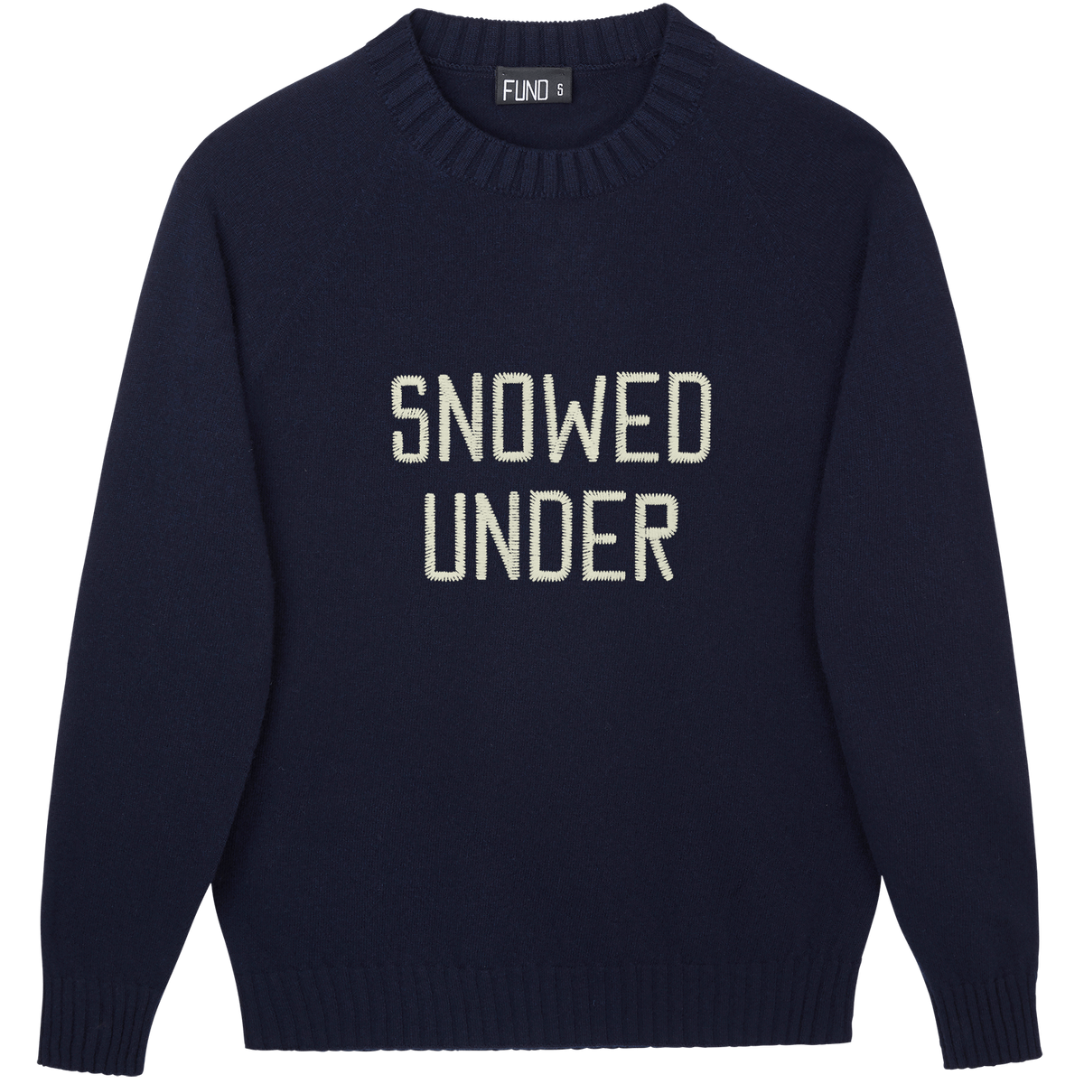Made-in-England "Snowed Under" Embroidered Jumper in Navy