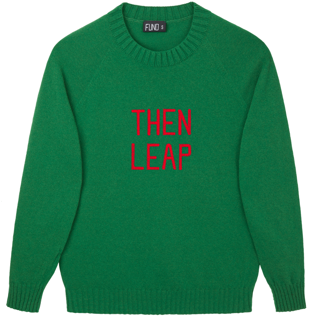 Made-in-England "Then Leap" Embroidered Jumper Green/Red Archive Edit in Green
