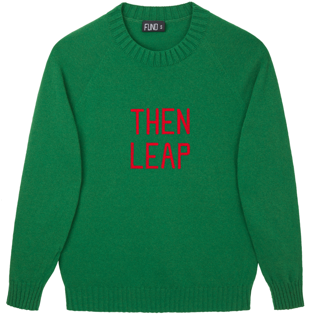 Made-in-England "Then Leap" Embroidered Jumper Green/Red Archive Edit in Green