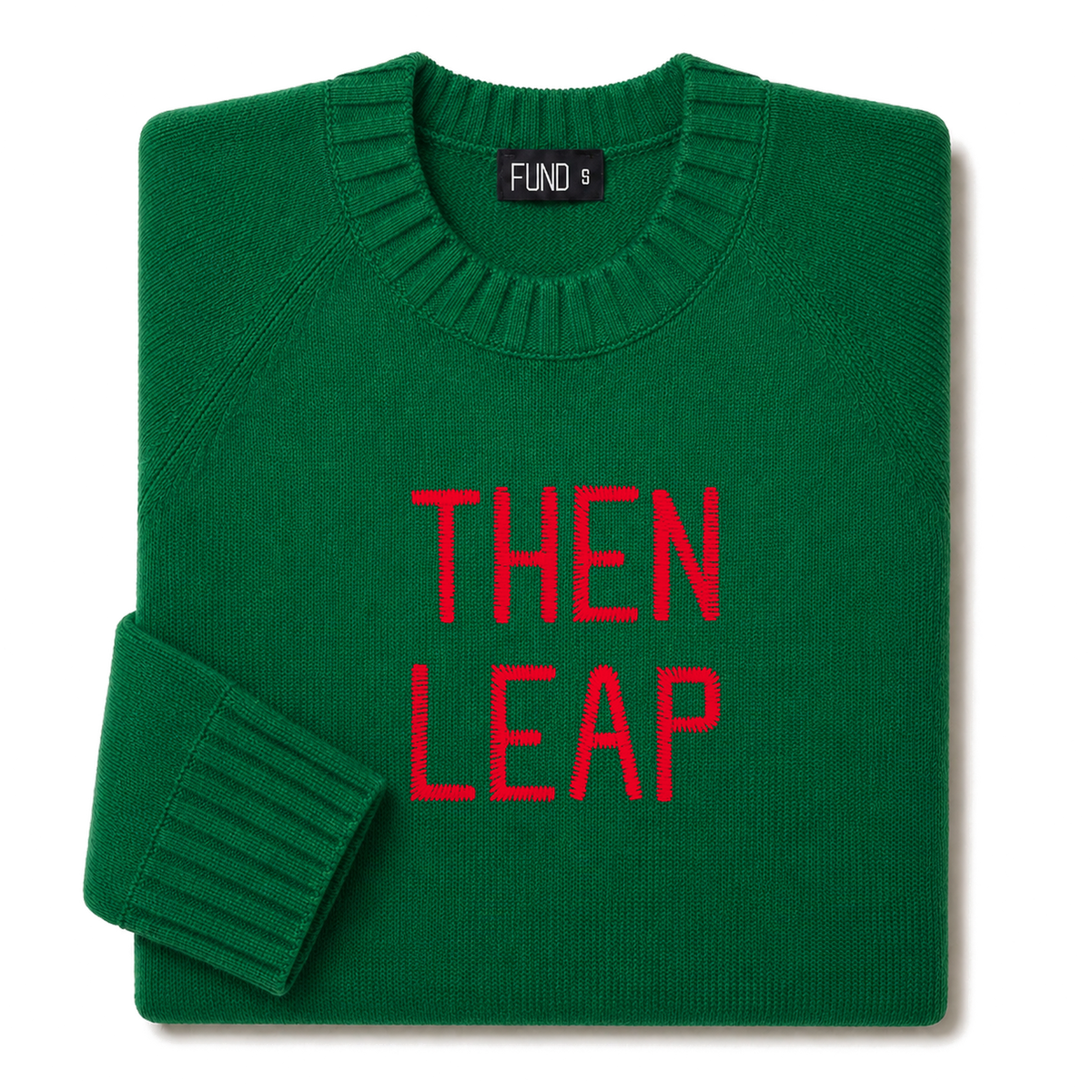 then-leap-embroidered-jumper-green-red-archive-edit folded