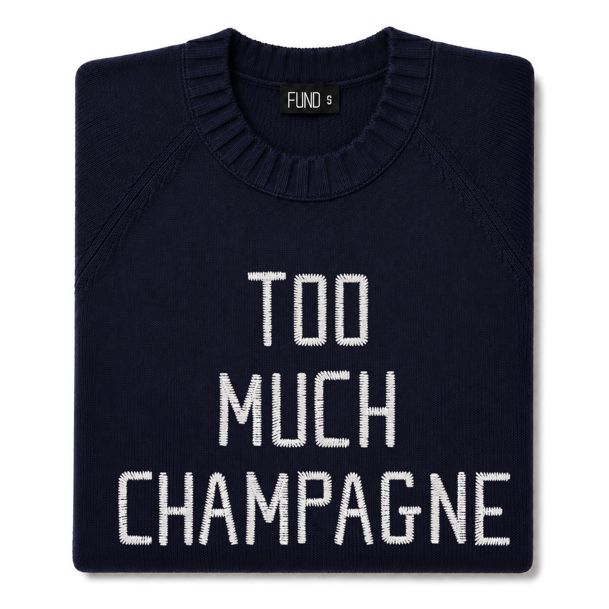 Made-in-England "Too Much Champagne" Embroidered Christmas Jumper
