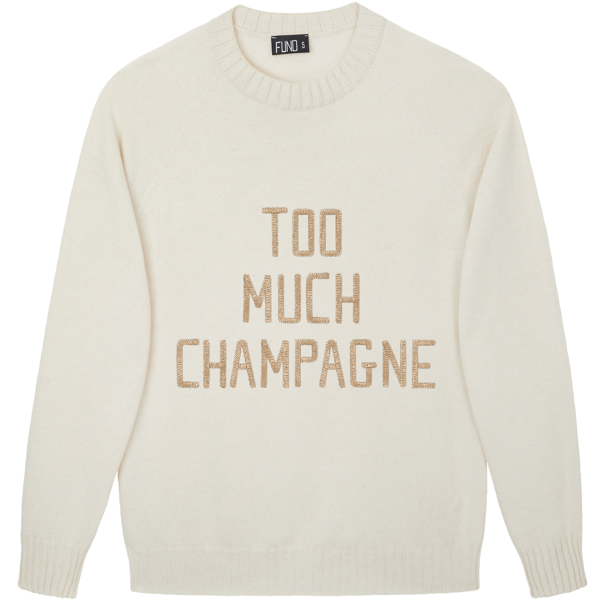 Made-in-England "Too Much Champagne" Embroidered Jumper Ivory/Gold Archive Edit in Ivory