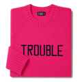 Made-in-England "Trouble" Embroidered Jumper in Bright Pink, folded