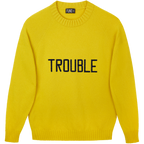 Made-in-England "Trouble" Embroidered Jumper Yellow/Navy Archive Edit in Yellow