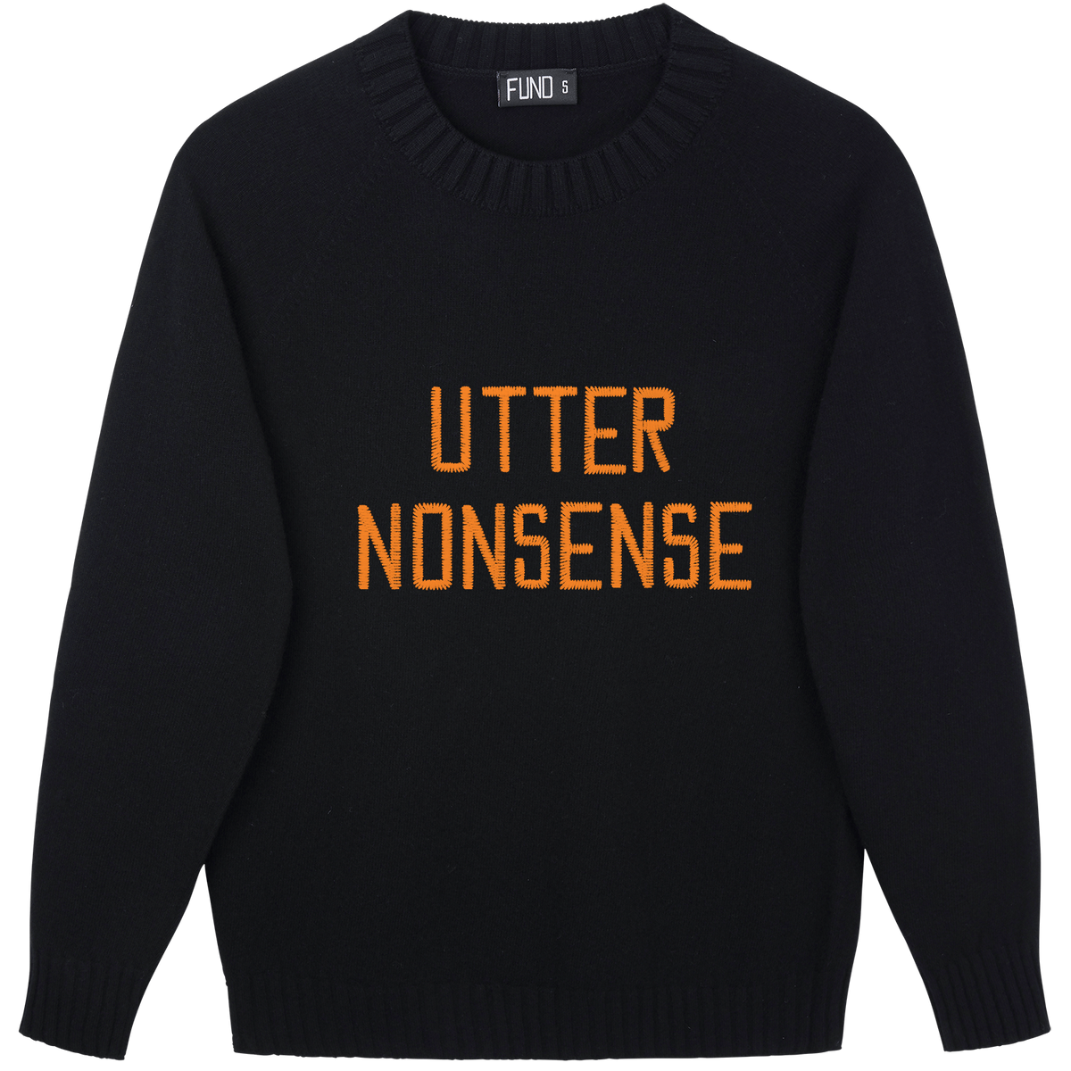 Made-in-England "Utter Nonsense" Embroidered Jumper Black/Orange Archive Edit in Black