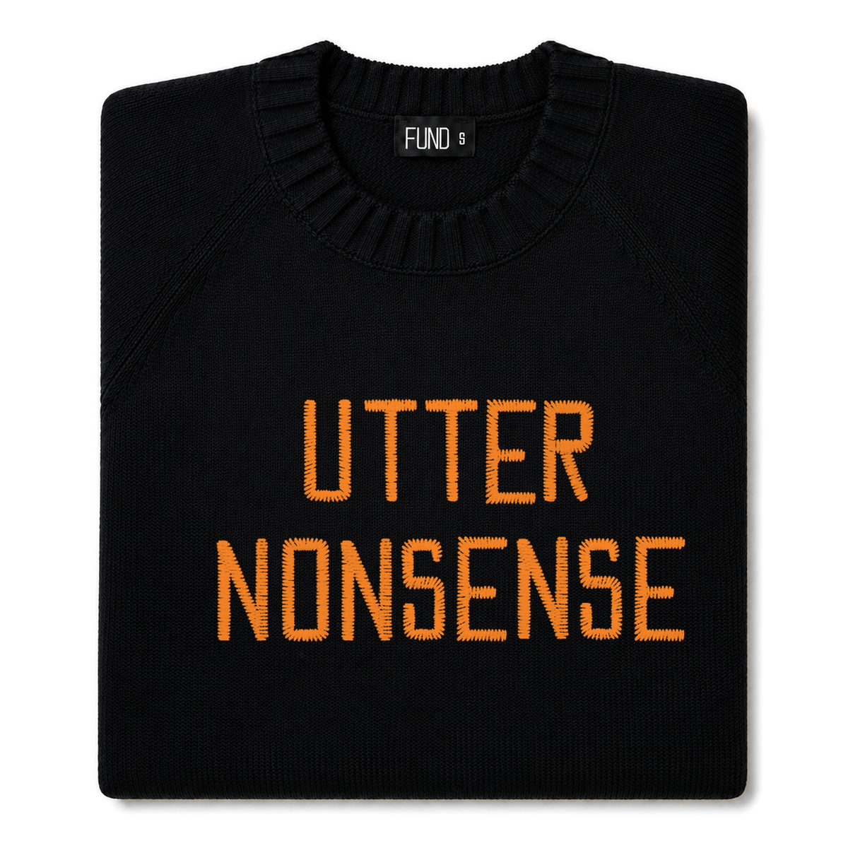 utter-nonsense-embroidered-jumper-black-orange-archive-edit folded