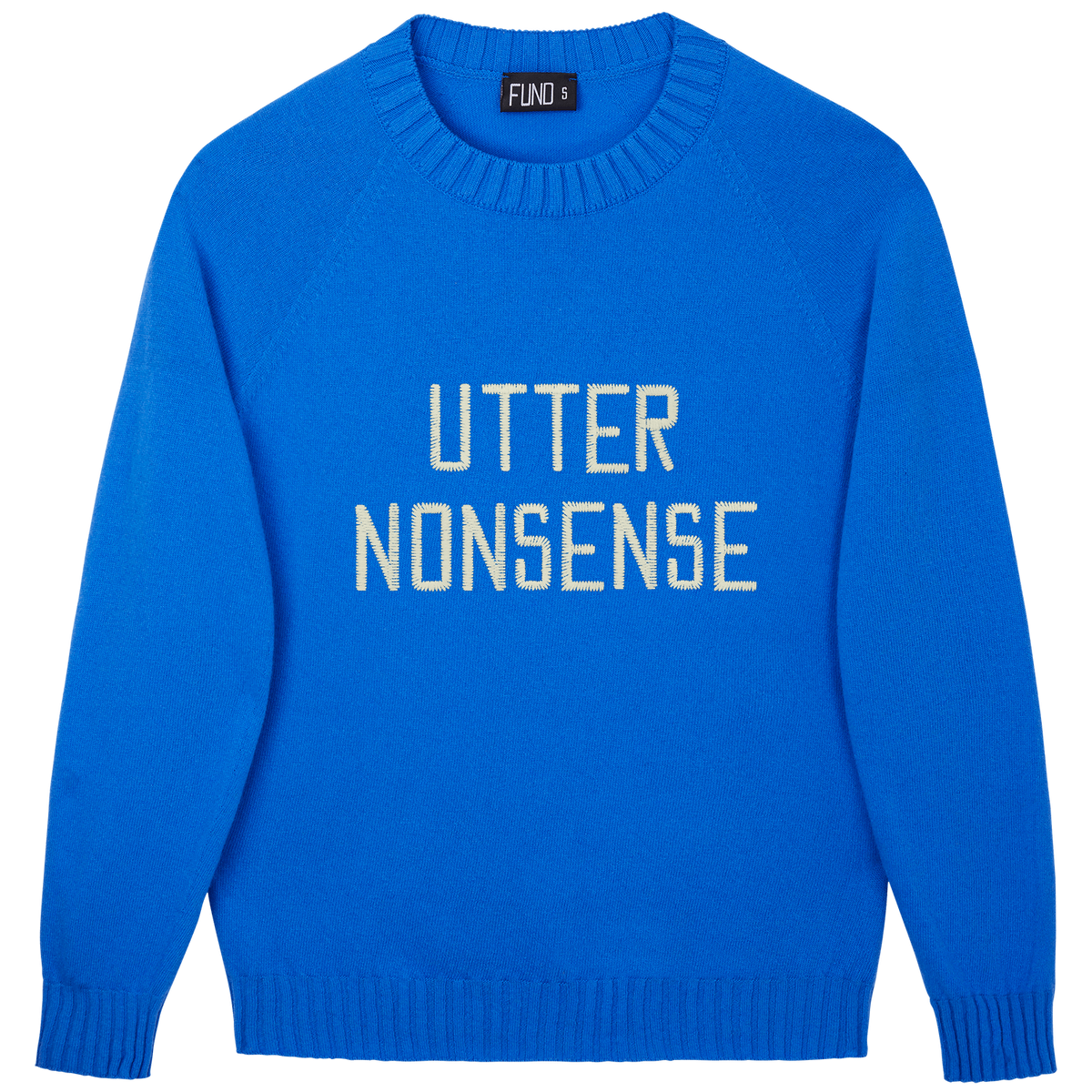 Made-in-England "Utter Nonsense" Embroidered Jumper Bright Blue/Ivory Archive Edit in Bright Blue