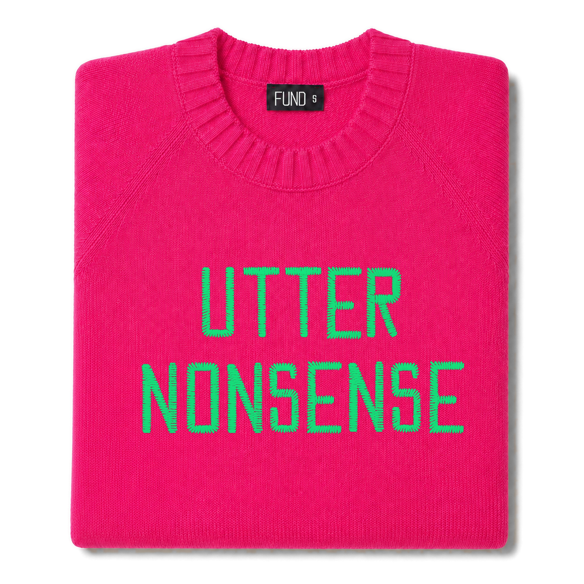 utter-nonsense-embroidered-jumper-bright-pink-green-archive-edit folded