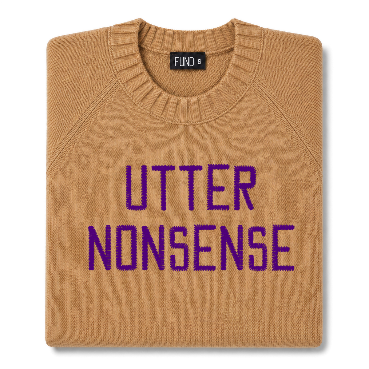 utter-nonsense-embroidered-jumper-camel-purple-archive-edit folded