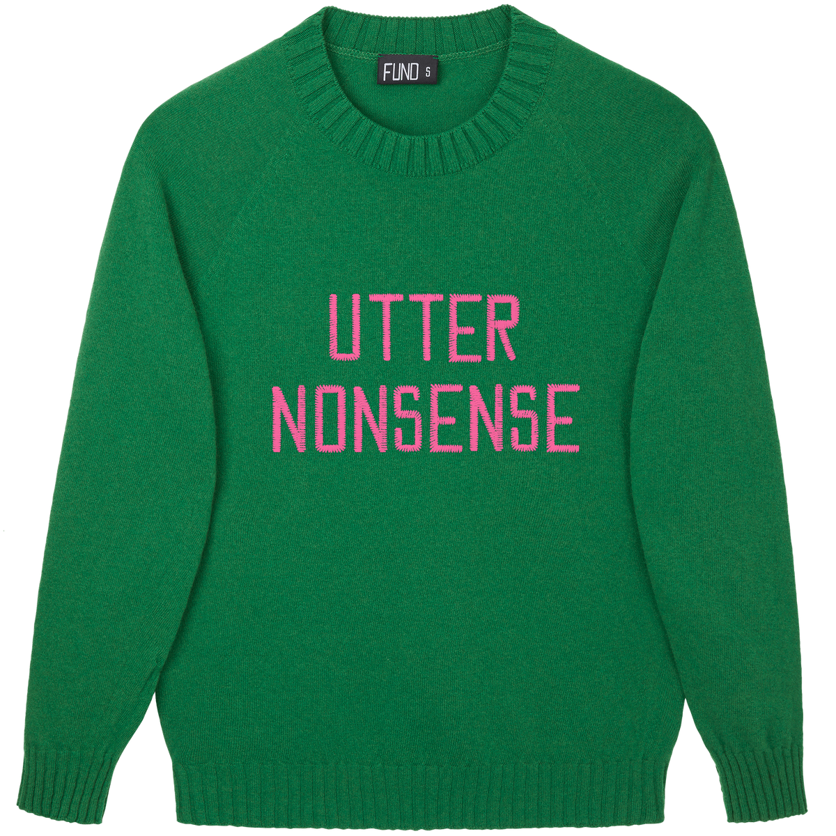 Made-in-England "Utter Nonsense" Embroidered Jumper Green/Bright Pink Archive Edit in Green