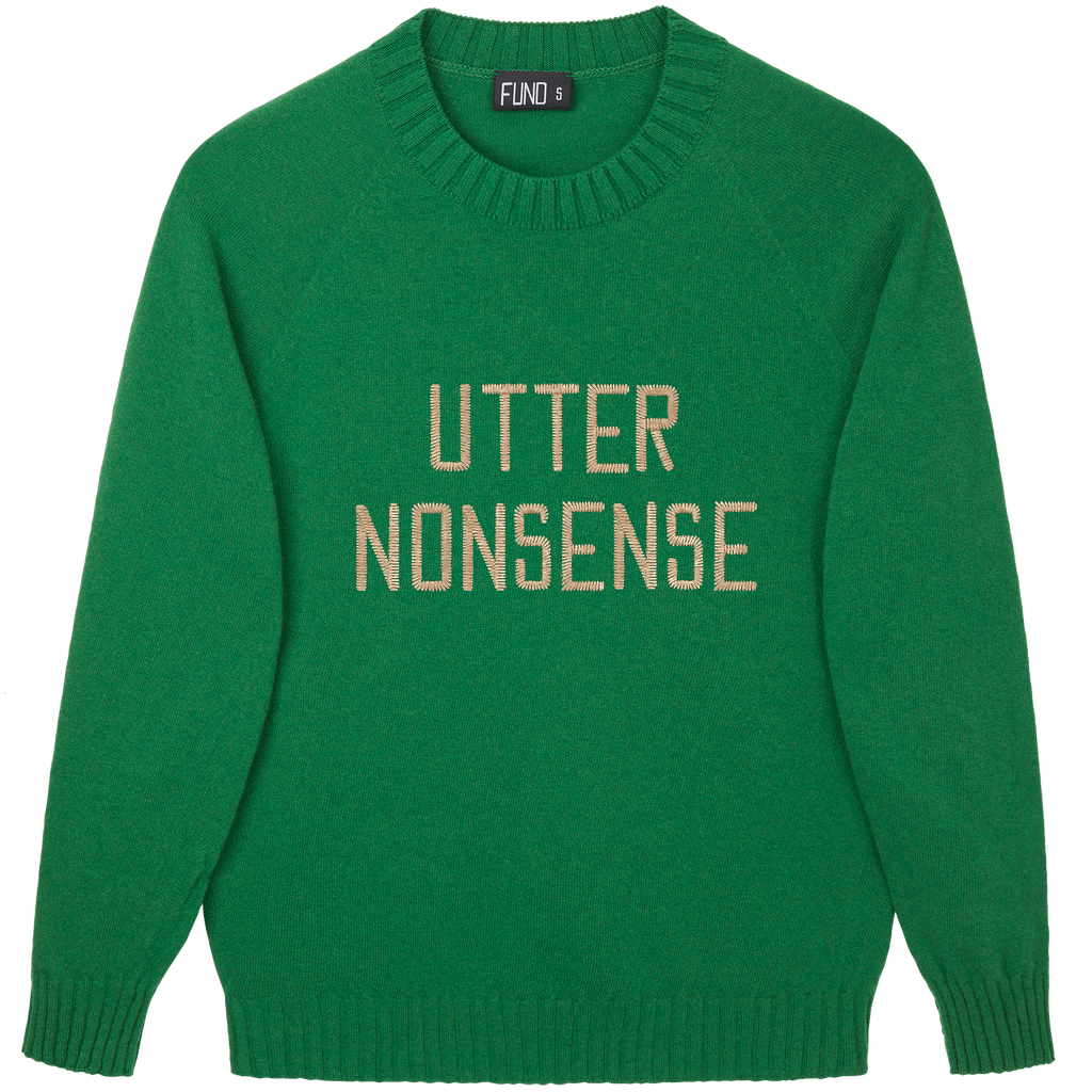 Made-in-England "Utter Nonsense" Embroidered Jumper Green/Gold Archive Edit in Green