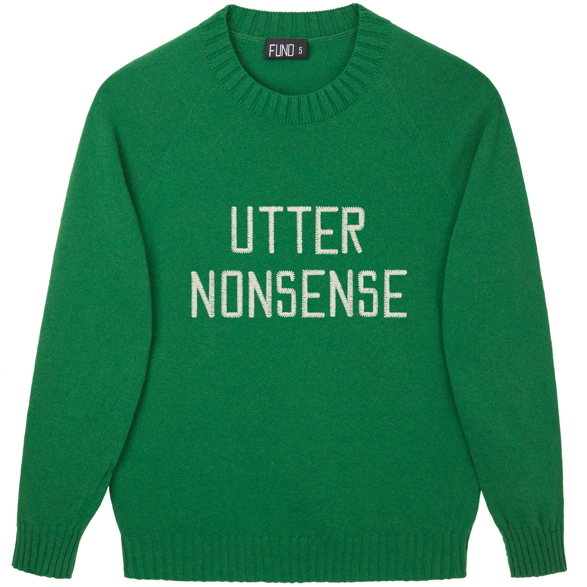 Made-in-England "Utter Nonsense" Embroidered Jumper Green/Ivory Archive Edit in Green