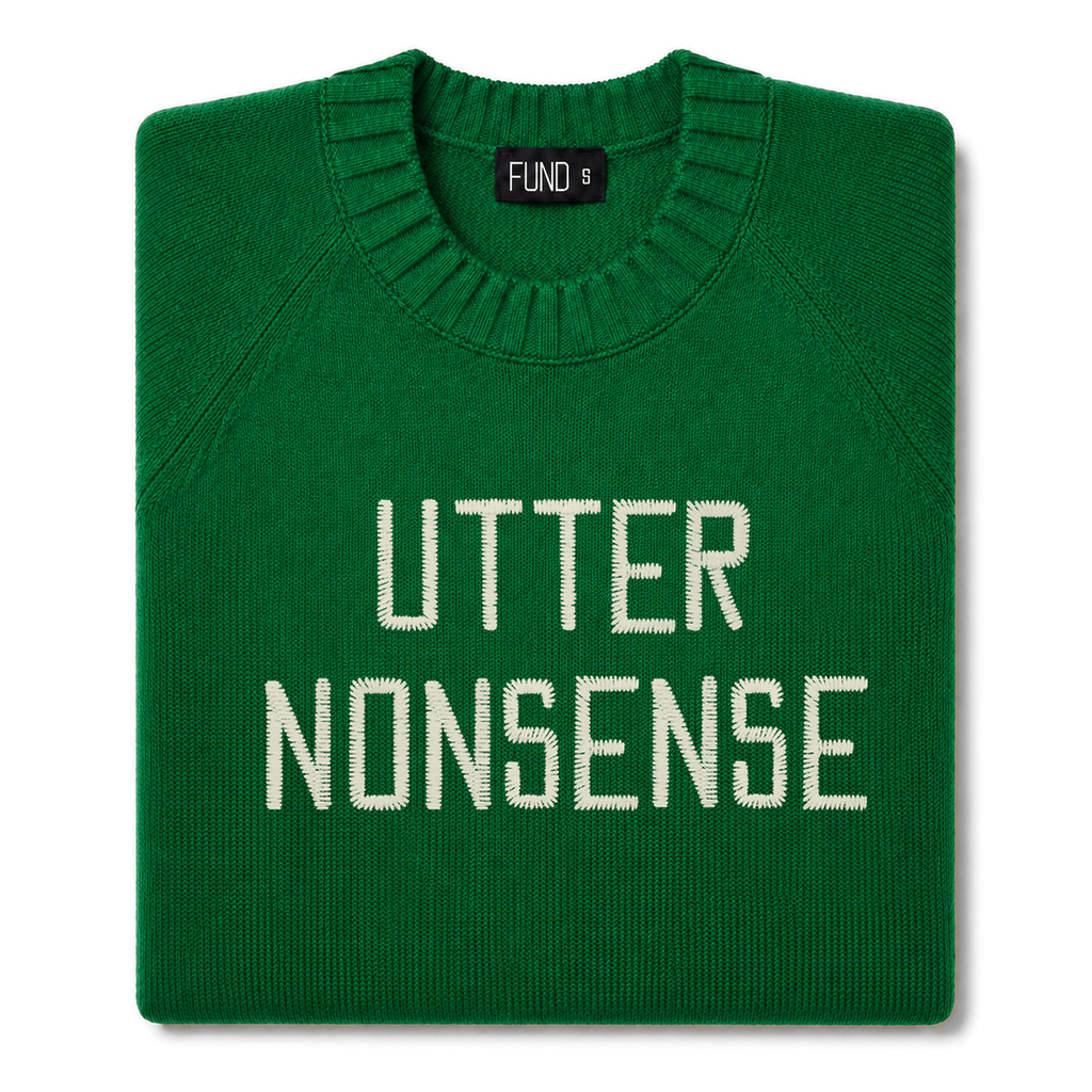 Made-in-England "Utter Nonsense" Embroidered Jumper Green/Ivory Archive Edit