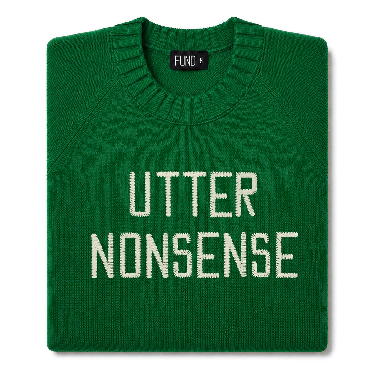 Made-in-England "Utter Nonsense" Embroidered Jumper Green/Ivory Archive Edit