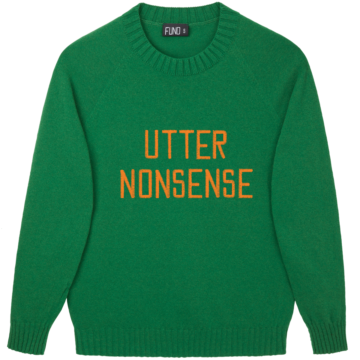 Made-in-England "Utter Nonsense" Embroidered Jumper Green/Orange Archive Edit in Green