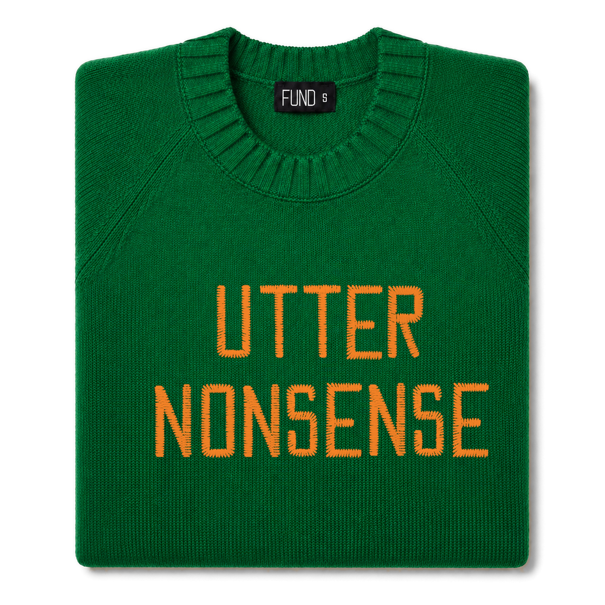 utter-nonsense-embroidered-jumper-green-orange-archive-edit folded