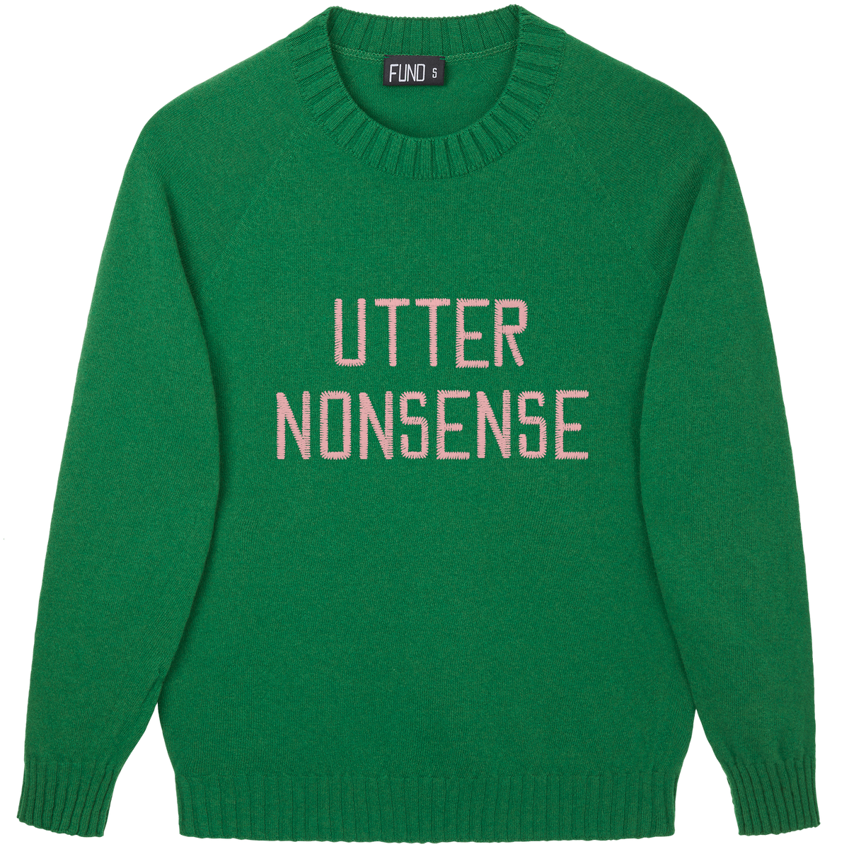 Made-in-England "Utter Nonsense" Embroidered Jumper Green/Pale Pink Archive Edit in Green