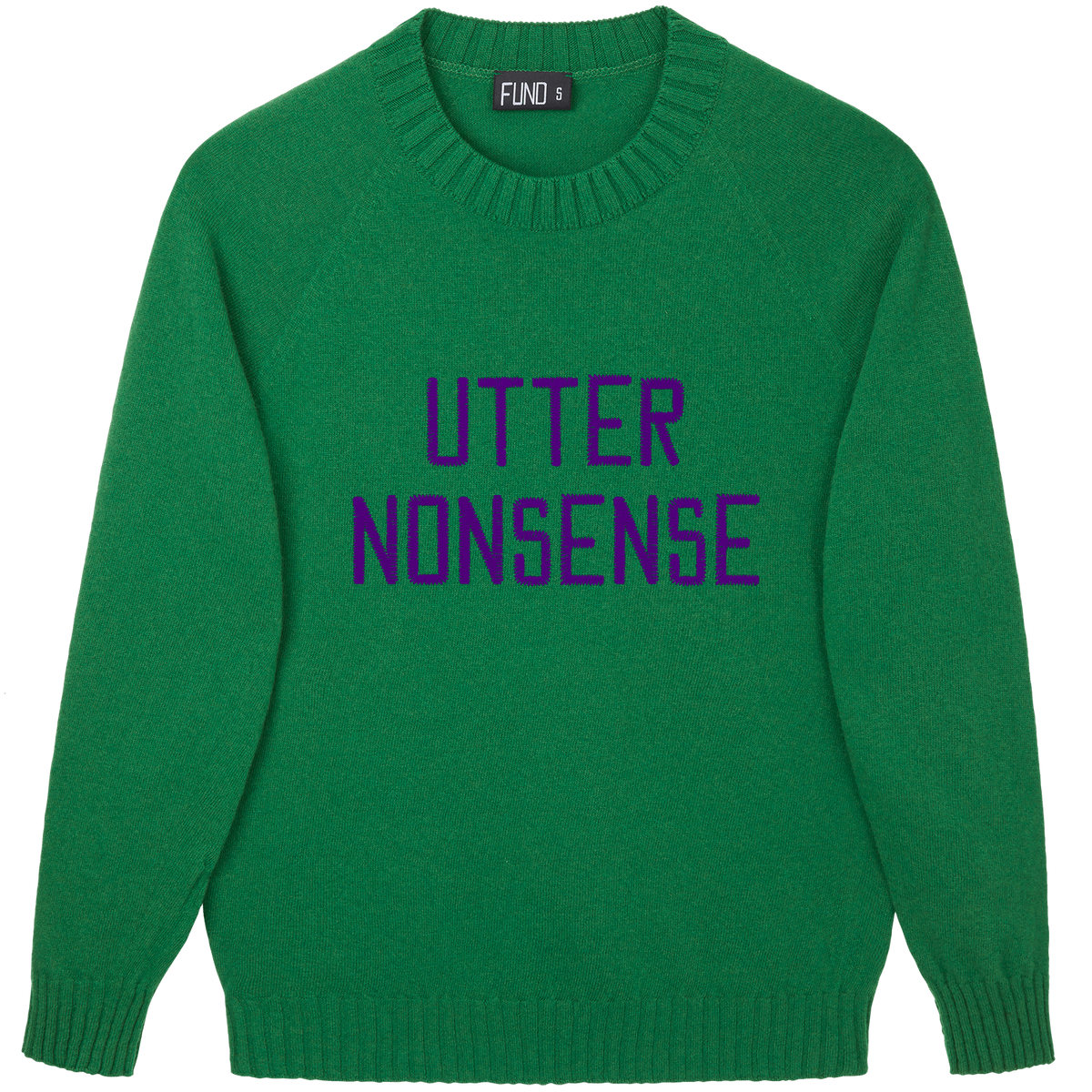 Made-in-England "Utter Nonsense" Embroidered Jumper Green/Purple Archive Edit in Green
