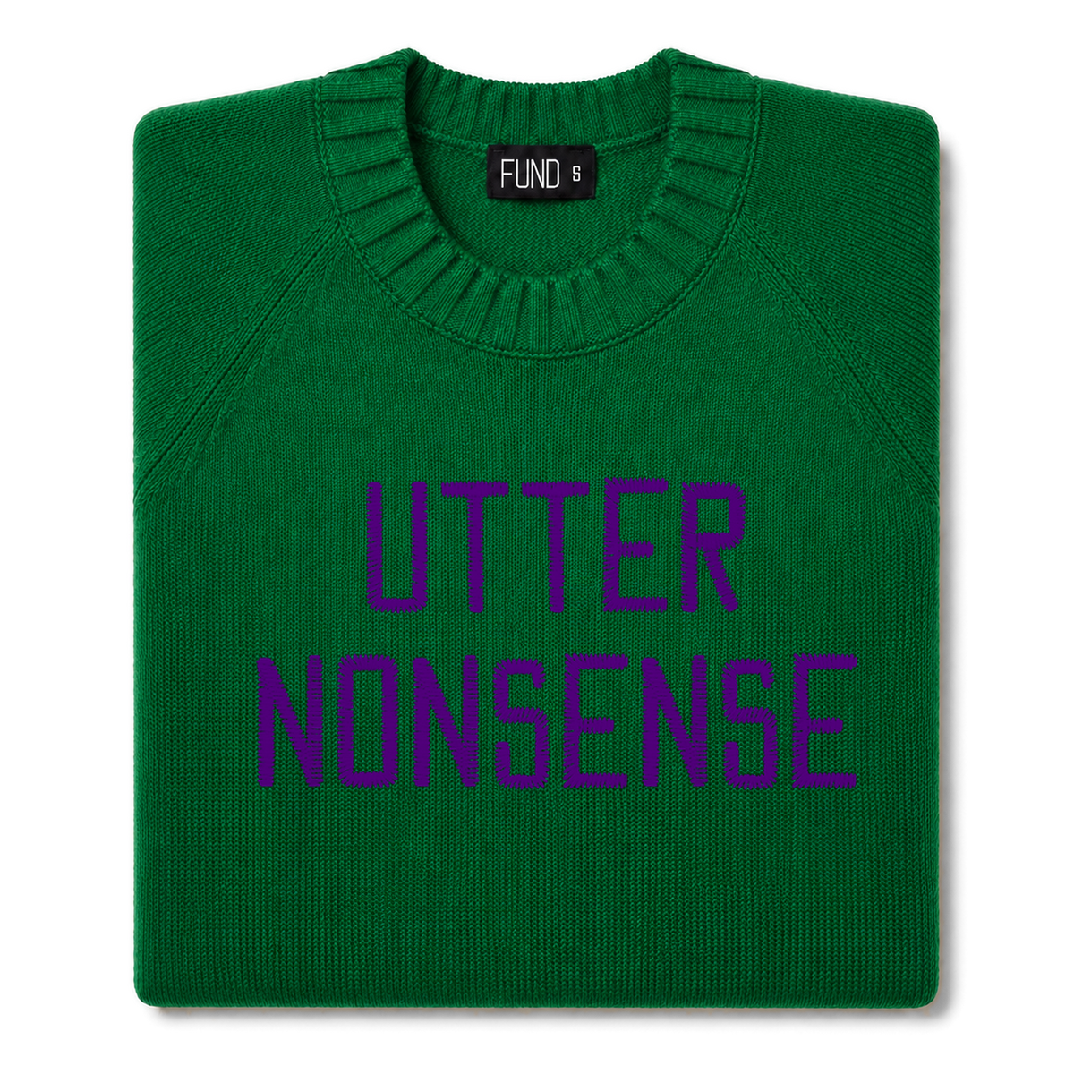 utter-nonsense-embroidered-jumper-green-purple-archive-edit folded