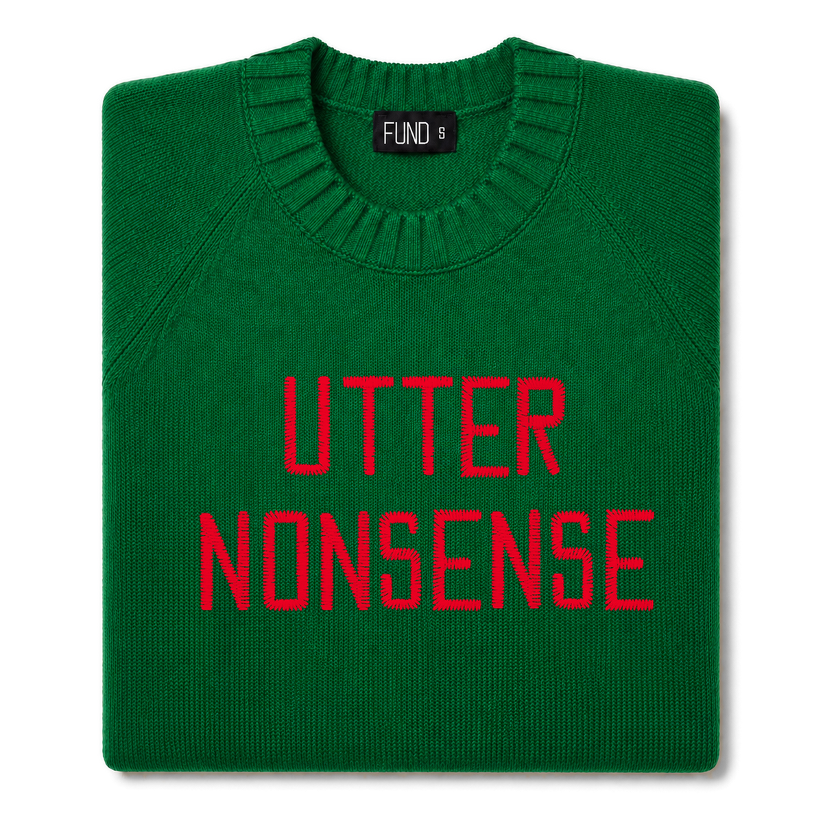 utter-nonsense-embroidered-jumper-green-red-archive-edit folded