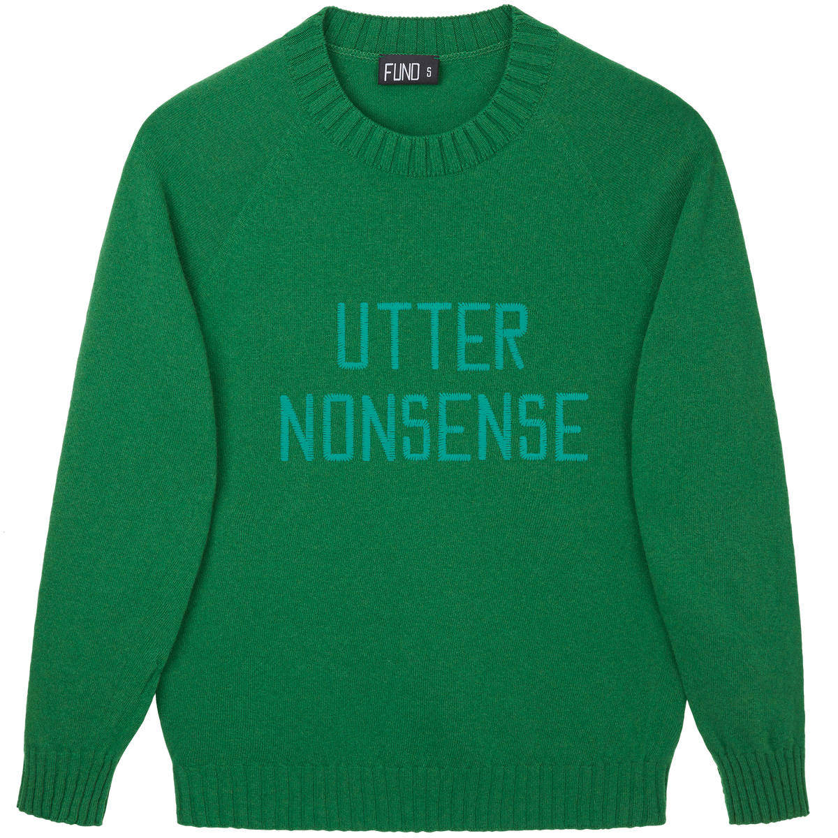 Made-in-England "Utter Nonsense" Embroidered Jumper Green/Turquoise Archive Edit in Green