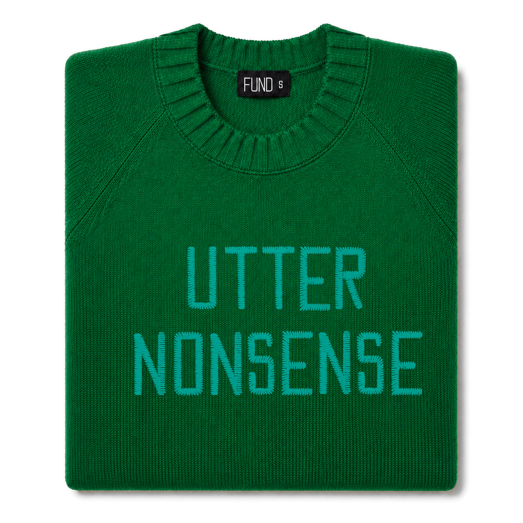 Made-in-England "Utter Nonsense" Embroidered Jumper Green/Turquoise Archive Edit