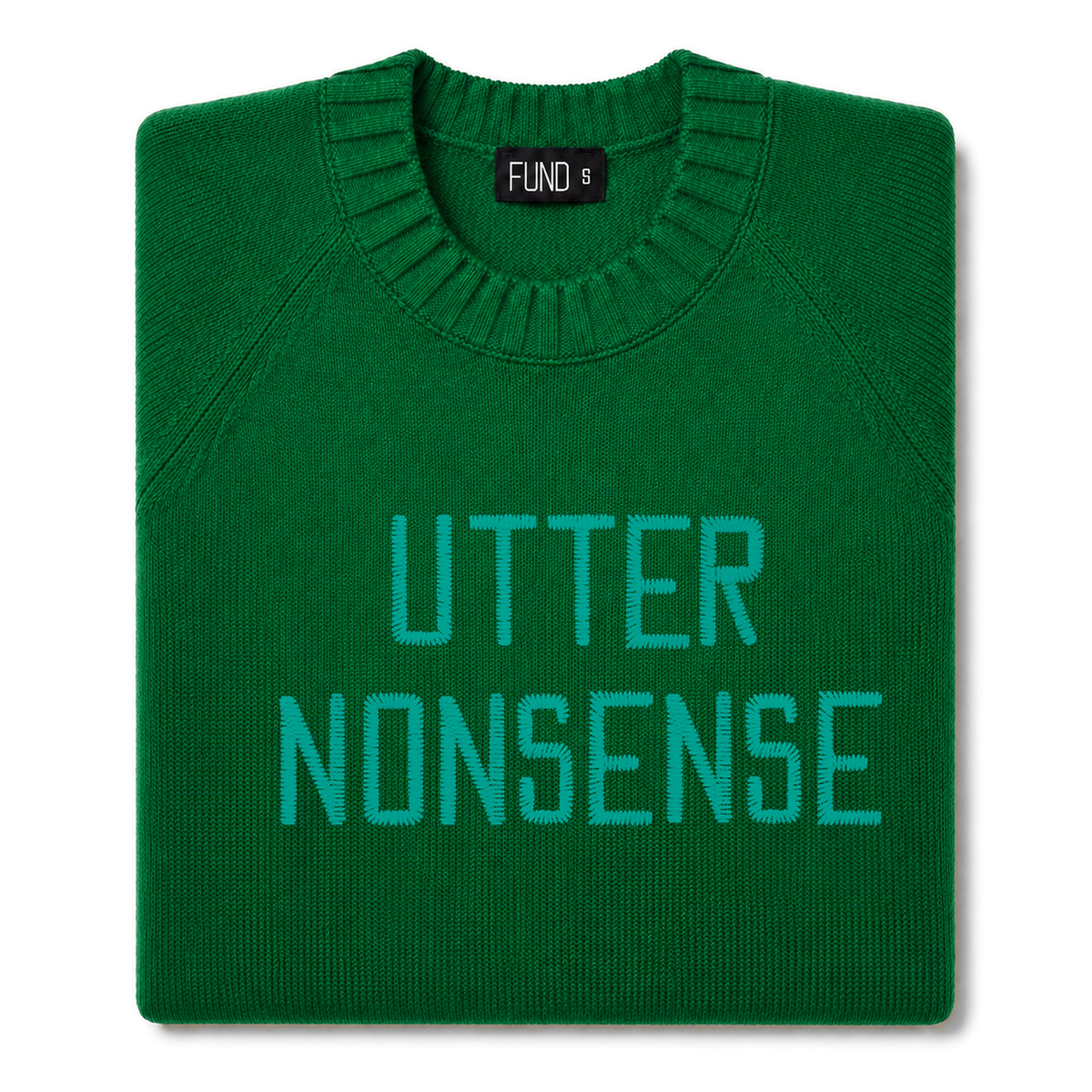 Made-in-England "Utter Nonsense" Embroidered Jumper Green/Turquoise Archive Edit