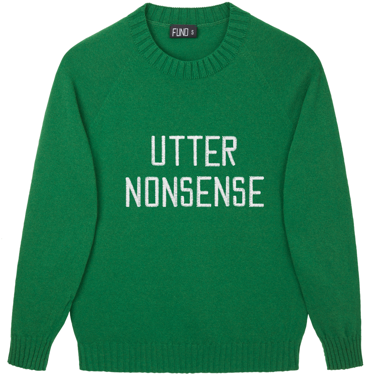 Made-in-England "Utter Nonsense" Embroidered Jumper Green/White Archive Edit in Green